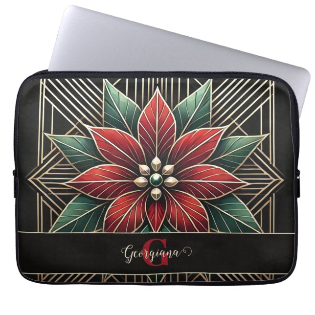 Personalisiert Retro Flora Art Deco Poinsettia Laptopschutzhülle (Vorderseite)