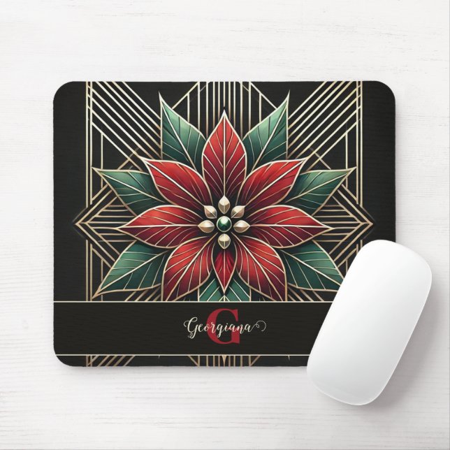 Personalisiert Retro Flora Art Deco Poinsettia Mousepad (Mit Mouse)