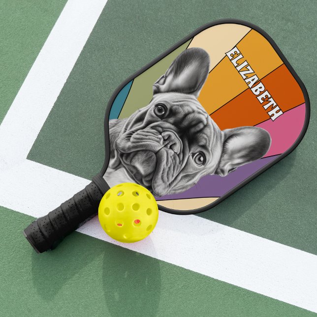 Personalisiert Retro Groovy Rainbow French Bulldog Pickleball Schläger (Von Creator hochgeladen)