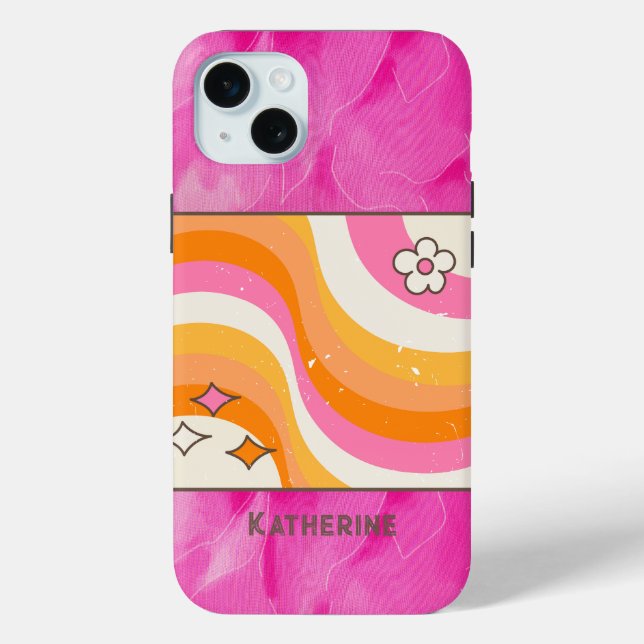 Personalisiert Retro Hot Pink & Orange Case-Mate iPhone Hülle (Rückseite)