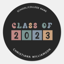 Personalisiert Retro-Klasse 2023 Abschluss Niedlic Runder Aufkleber
