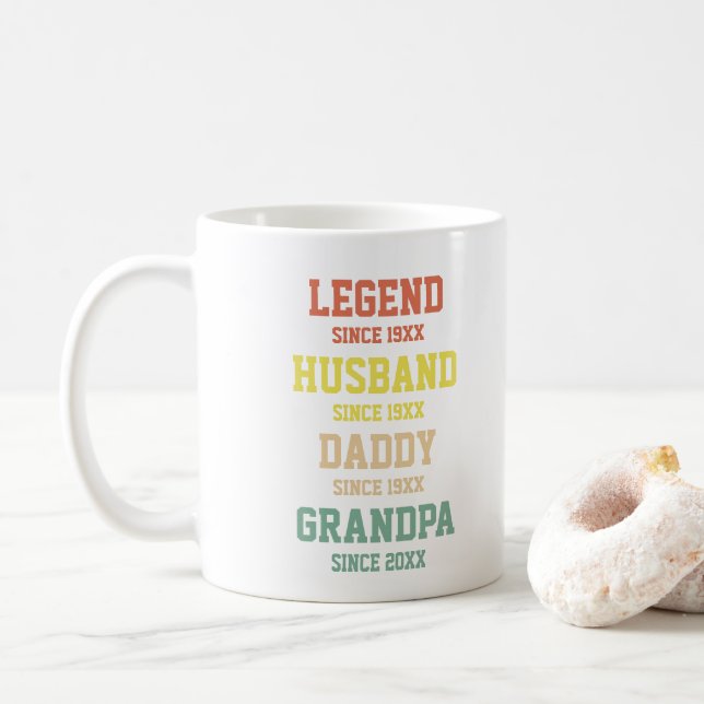 Personalisiert Retro Legend Husband Daddy Grandpa Kaffeetasse (Mit Donut)
