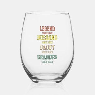 Personalisiert Retro Legend Husband Daddy Grandpa Weinglas Ohne Stiel