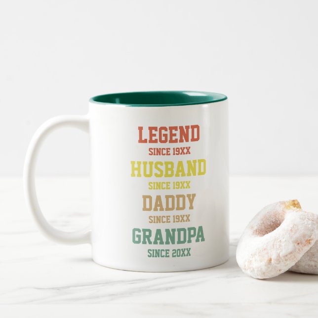 Personalisiert Retro Legend Husband Daddy Grandpa Zweifarbige Tasse (Mit Donut)