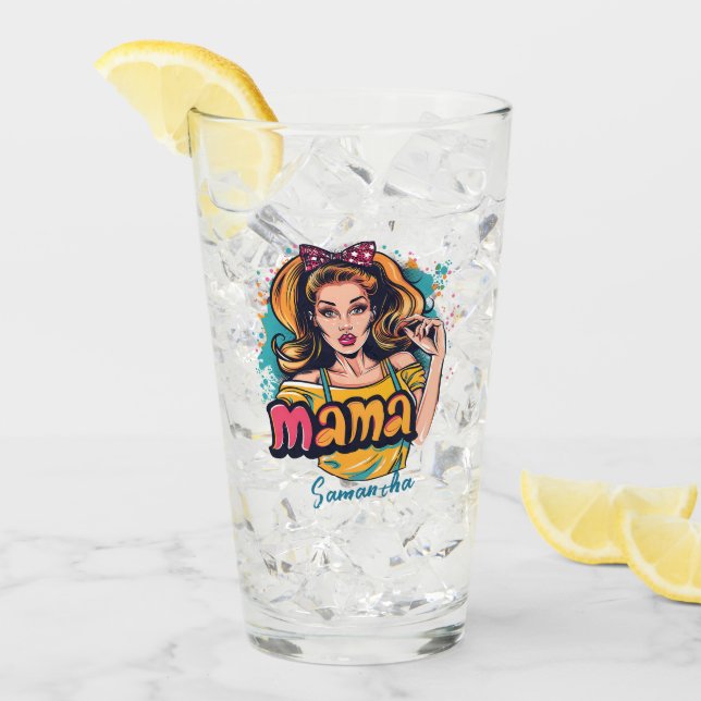 Personalisiert Retro Mama Pop Art. 10 Glas (Vorderseite Ice)