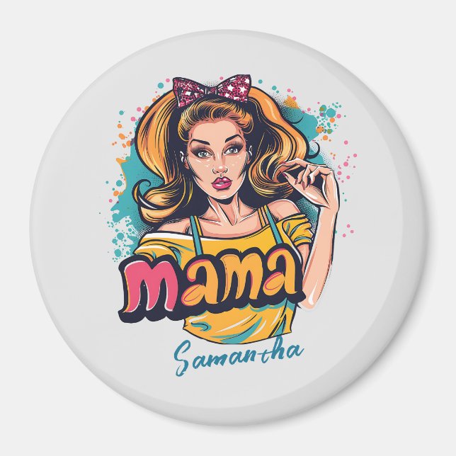 Personalisiert Retro Mama Pop Art. 10 Magnet (Vorne)