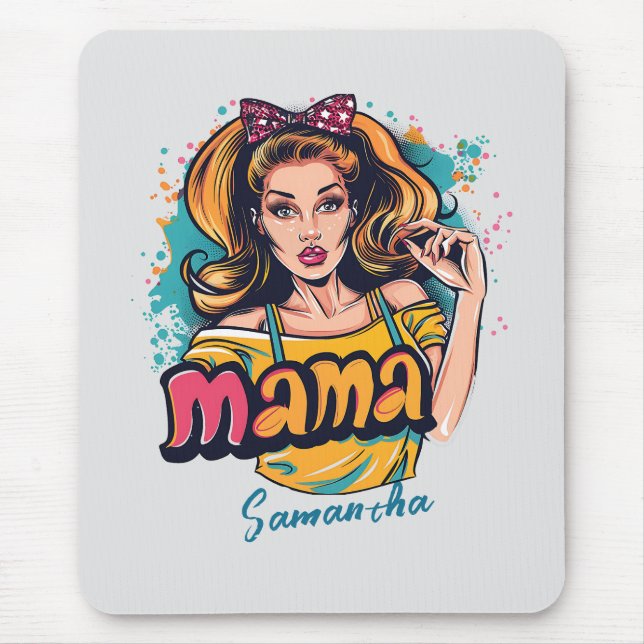 Personalisiert Retro Mama Pop Art. 10 Mousepad (Vorne)