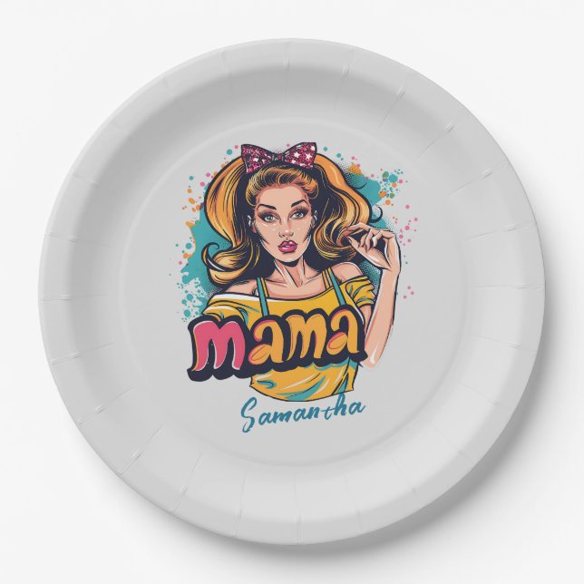 Personalisiert Retro Mama Pop Art. 10 Pappteller (Vorderseite)