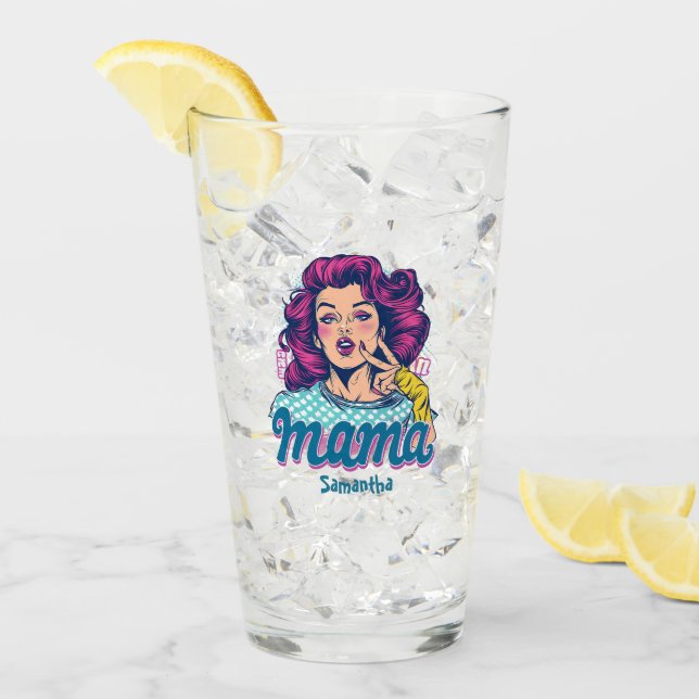 Personalisiert Retro Mama Pop Art. 11 Glas (Vorderseite Ice)