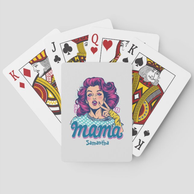 Personalisiert Retro Mama Pop Art. 11 Spielkarten (Rückseite)
