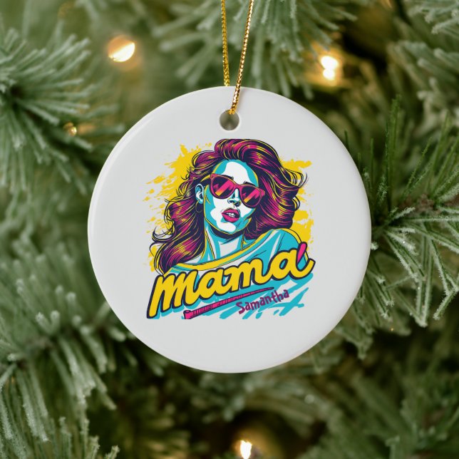 Personalisiert Retro Mama Pop Art. 12 Keramik Ornament (Baum)