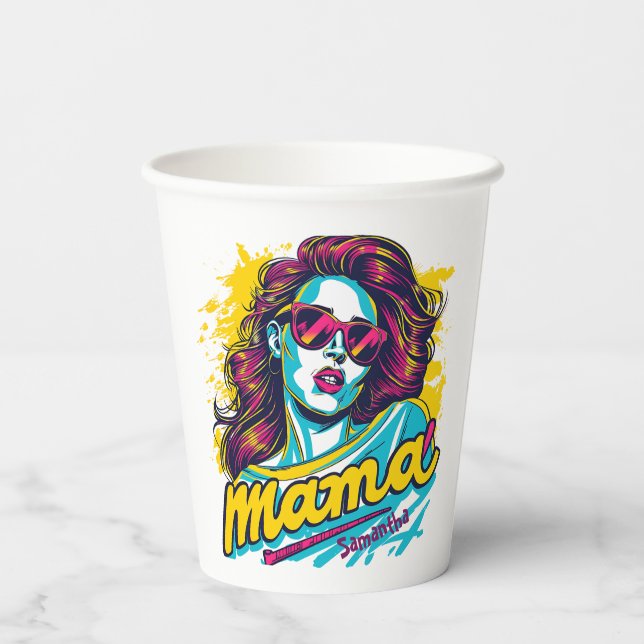 Personalisiert Retro Mama Pop Art. 12 Pappbecher (Rückseite)