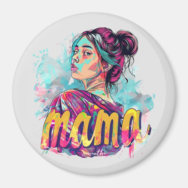 Personalisiert Retro Mama Pop Art. 13 Magnet (Vorne)