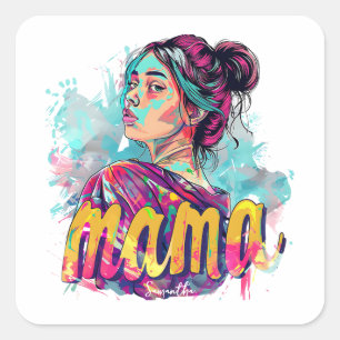 Personalisiert Retro Mama Pop Art. 13 Quadratischer Aufkleber