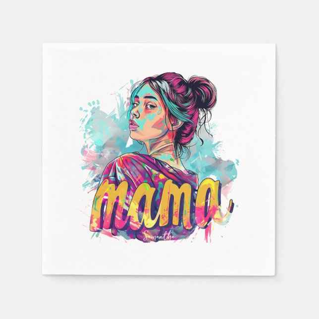 Personalisiert Retro Mama Pop Art. 13 Serviette (Vorderseite)