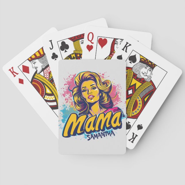 Personalisiert Retro Mama Pop Art. 14 Spielkarten (Rückseite)