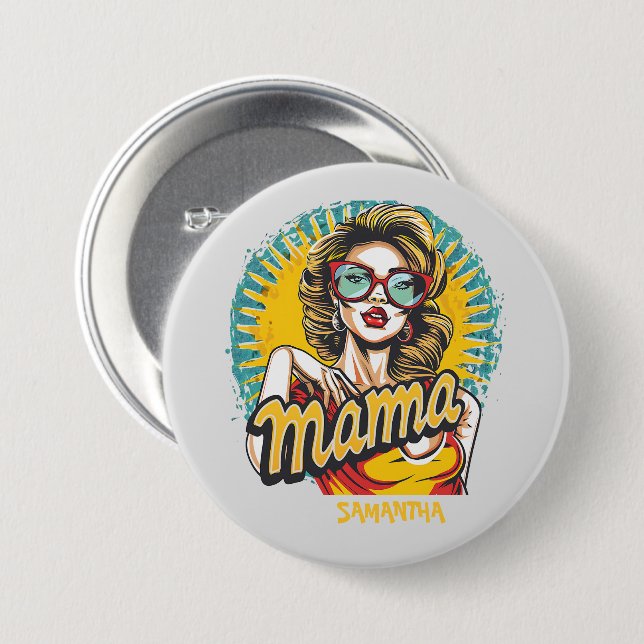 Personalisiert Retro Mama Pop Art. 17 Button (Vorne & Hinten)