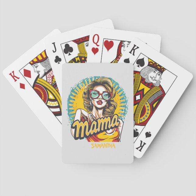 Personalisiert Retro Mama Pop Art. 17 Spielkarten (Rückseite)