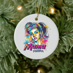 Personalisiert Retro Mama Pop Art. 18 Keramik Ornament