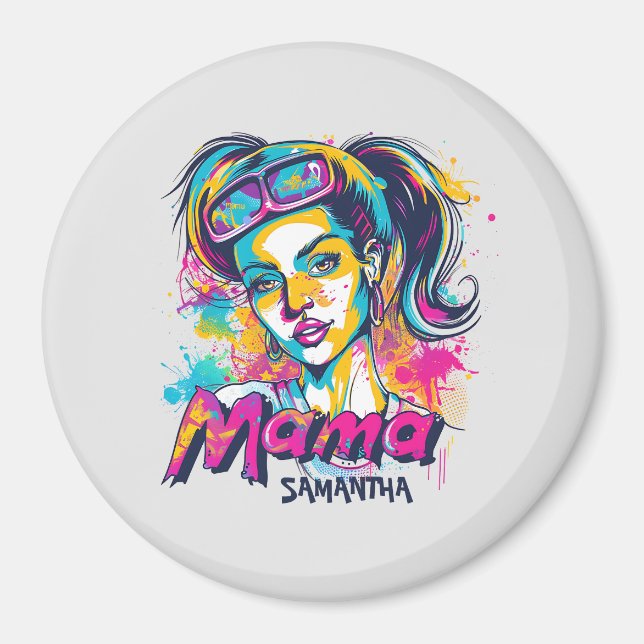 Personalisiert Retro Mama Pop Art. 18 Magnet (Vorne)