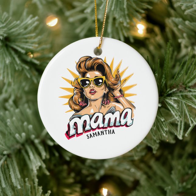 Personalisiert Retro Mama Pop Art 1 Keramik Ornament (Baum)