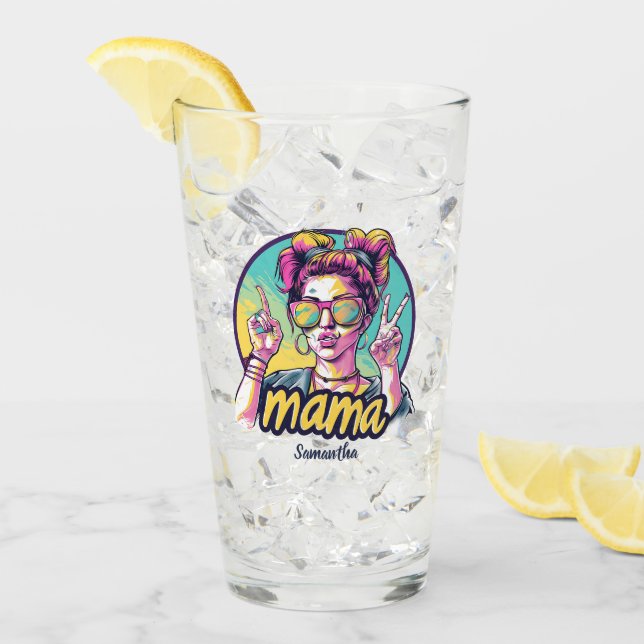 Personalisiert Retro Mama Pop Art (20) Glas (Vorderseite Ice)