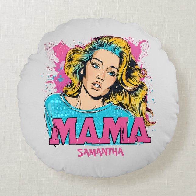 Personalisiert Retro Mama Pop Art (20) Rundes Kissen (Vorderseite)
