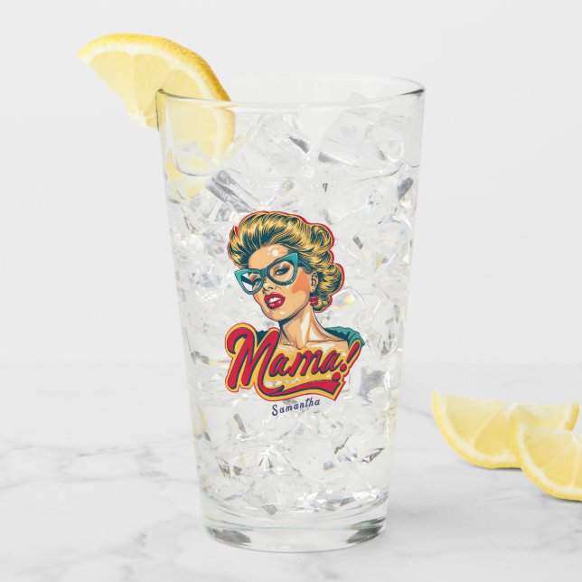 Personalisiert Retro Mama Pop Art 2 Glas (Vorderseite Ice)