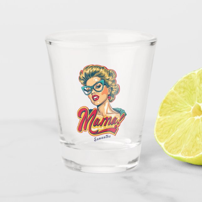 Personalisiert Retro Mama Pop Art 2 Schnapsglas (Vorderseite)