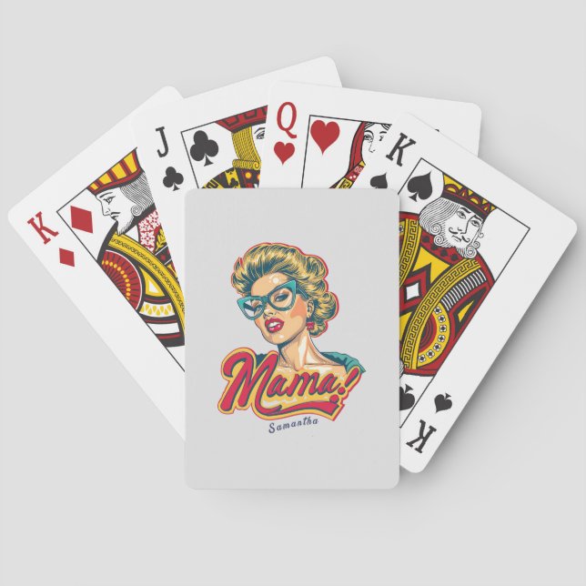 Personalisiert Retro Mama Pop Art 2 Spielkarten (Rückseite)