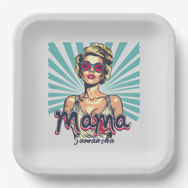Personalisiert Retro Mama Pop Art. 7 Pappteller (Vorderseite)