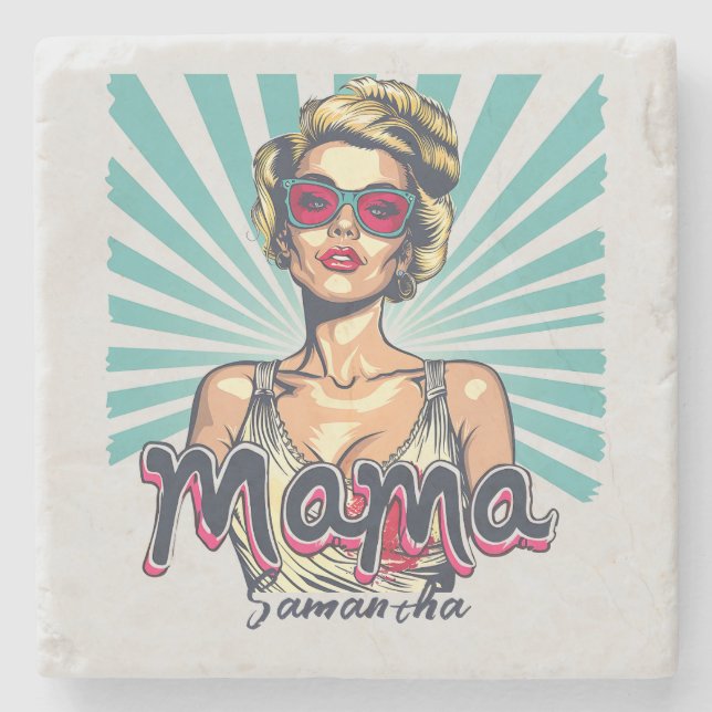 Personalisiert Retro Mama Pop Art. 7 Steinuntersetzer (Vorderseite)