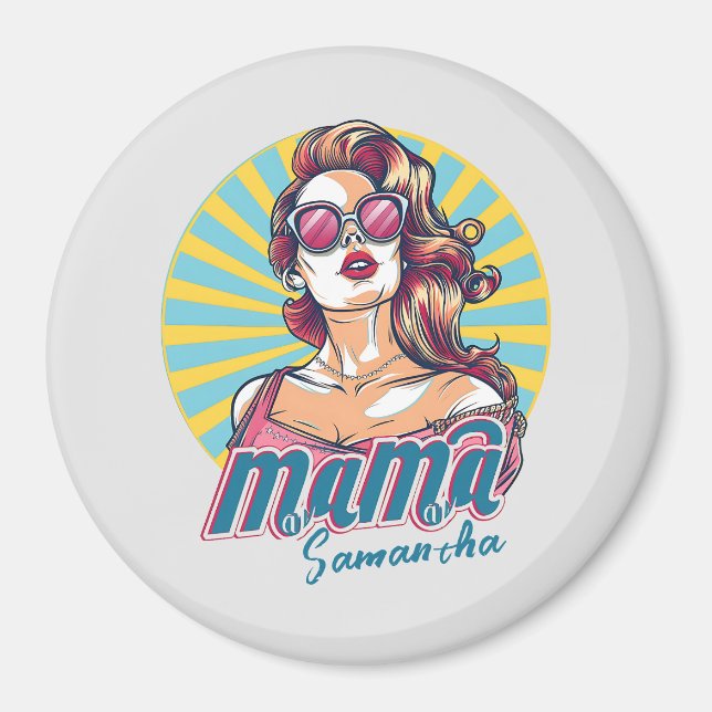 Personalisiert Retro Mama Pop Art. 9 Magnet (Vorne)