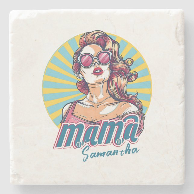 Personalisiert Retro Mama Pop Art. 9 Steinuntersetzer (Vorderseite)