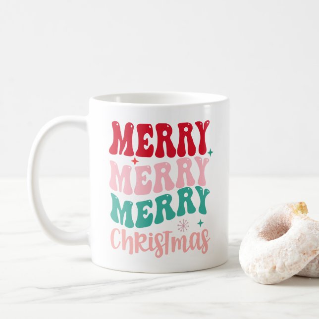 PERSONALISIERT Retro Merry CHRISTMAS GIFT JEDES Kaffeetasse (Mit Donut)