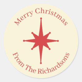 Personalisiert Retro Midjahrhundert Weihnachts-Rot Runder Aufkleber