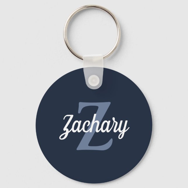 Personalisiert Retro Monogram Navy White Schlüsselanhänger (Vorderseite)