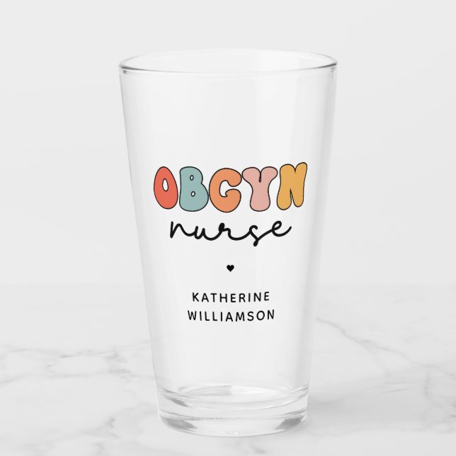 Personalisiert Retro OBGYN Nurse Glas (Vorderseite)