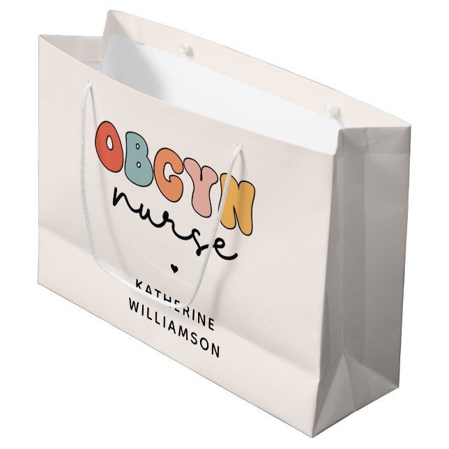 Personalisiert Retro OBGYN Nurse Große Geschenktüte (Vorderseite Schrägansicht)