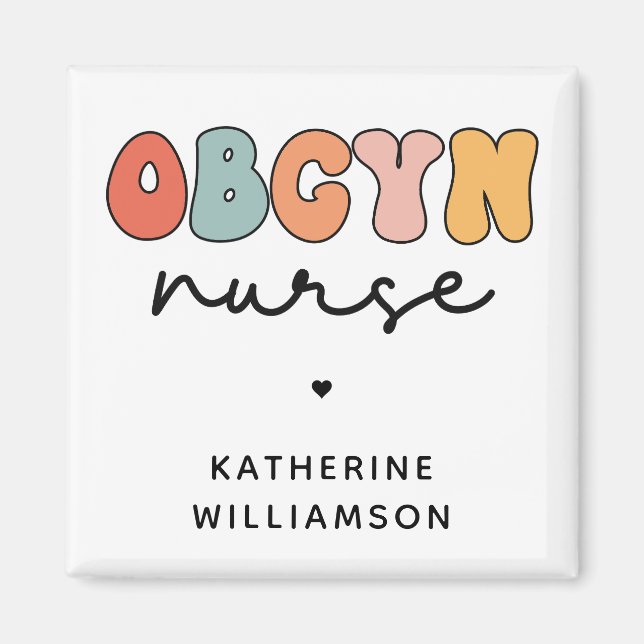 Personalisiert Retro OBGYN Nurse Magnet (Vorne)