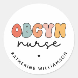 Personalisiert Retro OBGYN Nurse Runder Aufkleber
