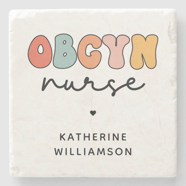 Personalisiert Retro OBGYN Nurse Steinuntersetzer (Vorderseite)