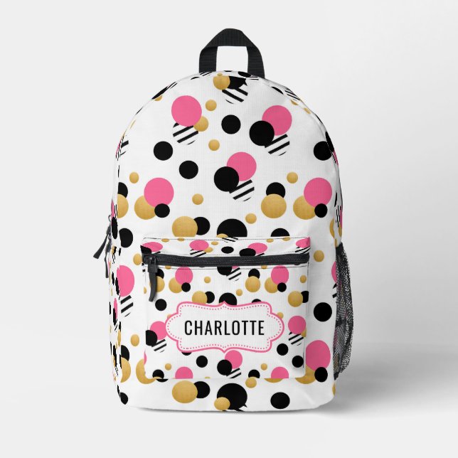Personalisiert Retro Polka Dot Bedruckter Rucksack (Vorderseite)