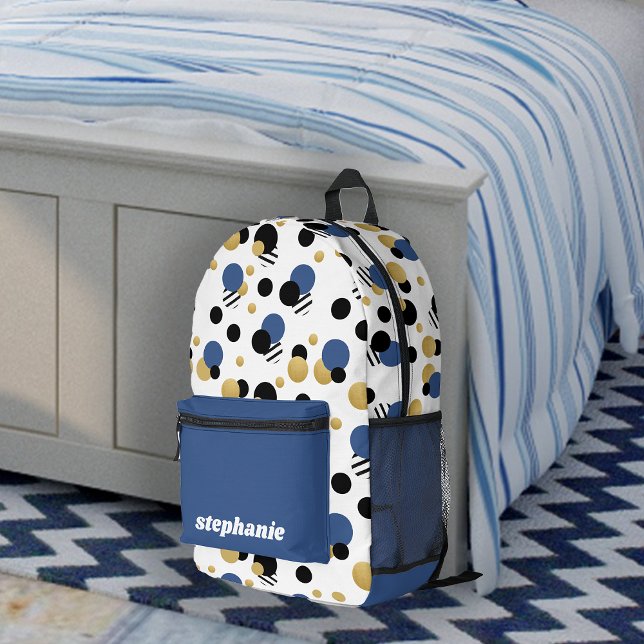 Personalisiert Retro Polka Dot Blue Bedruckter Rucksack (Personalized Retro Polka Dot Blue Printed Backpack)