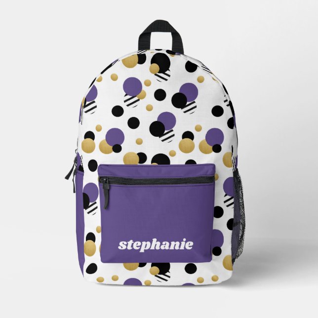Personalisiert Retro Polka Dot Lila Bedruckter Rucksack (Vorderseite)