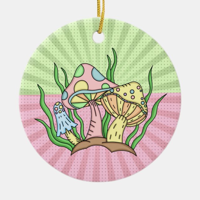 Personalisiert Retro Pop Mushroom Weihnachten Keramik Ornament (Vorne)