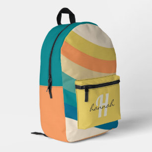 Personalisiert Retro-Regenbogenstreifen Monogramm Bedruckter Rucksack