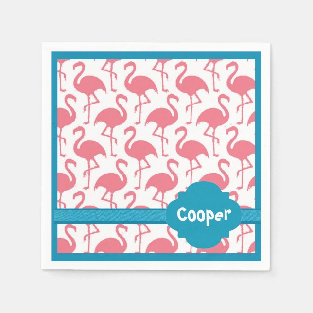 Personalisiert Retro Rosa Flamingo Party Napkins Serviette (Vorderseite)