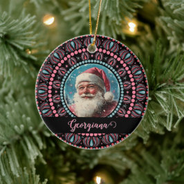 Personalisiert Retro Santa Pinkmas Floral Mandala Keramik Ornament