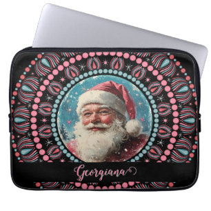 Personalisiert Retro Santa Pinkmas Floral Mandala Laptopschutzhülle
